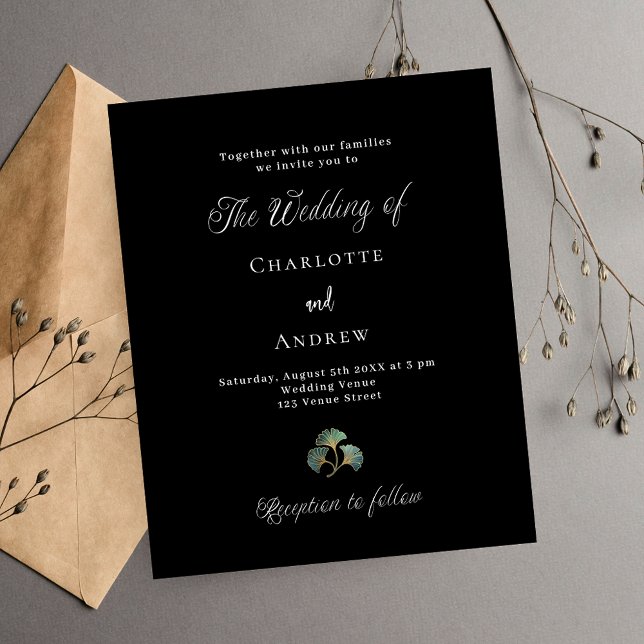 Flyer Convite para orçamento de Ginkgo preto de casament (Criador carregado)