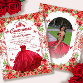 Flyer Convite para Quinceanera Red Floral