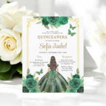 Convite para Quinceanera Verde de Esmeralda Floral