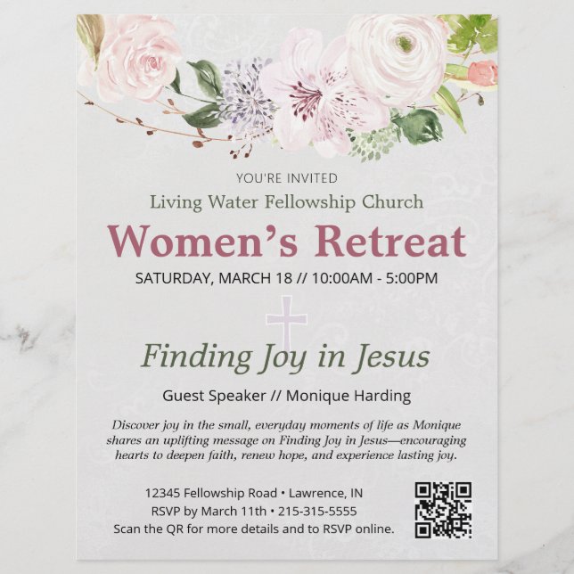 Flyer Convite para retiro feminino floral de primavera c (Frente)