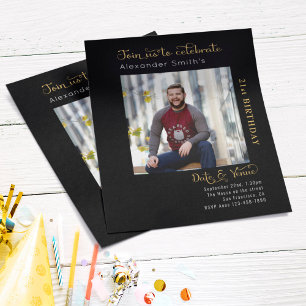 Flyer Convite Preto aniversário de 21 anos de Orçamento