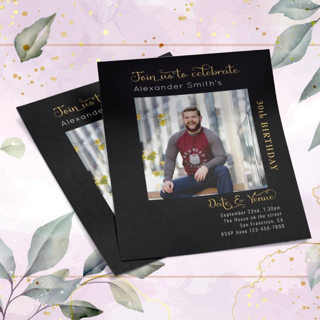 Flyer Convite Preto aniversário de 30 anos de Orçamento (Criador carregado)