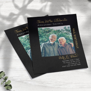 Flyer Convite Preto para Aniversário de 90 anos com Orça