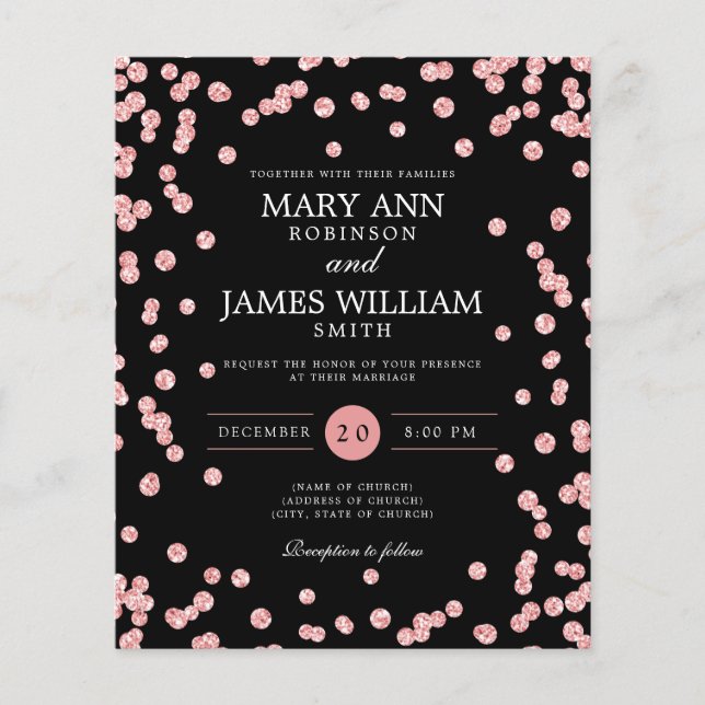 Flyer Convite Preto para Rosa de Casamento Dourado do Or (Frente)