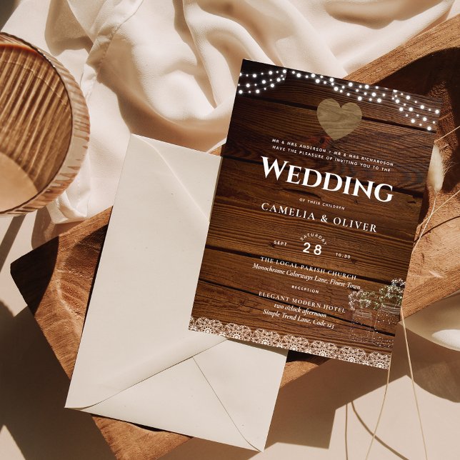 Flyer Convite Russo para Casamento Mason Jars Lace Light (Criador carregado)