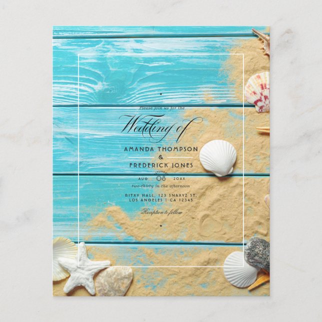Flyer Convite Rustic Turquoise Beach (Frente)
