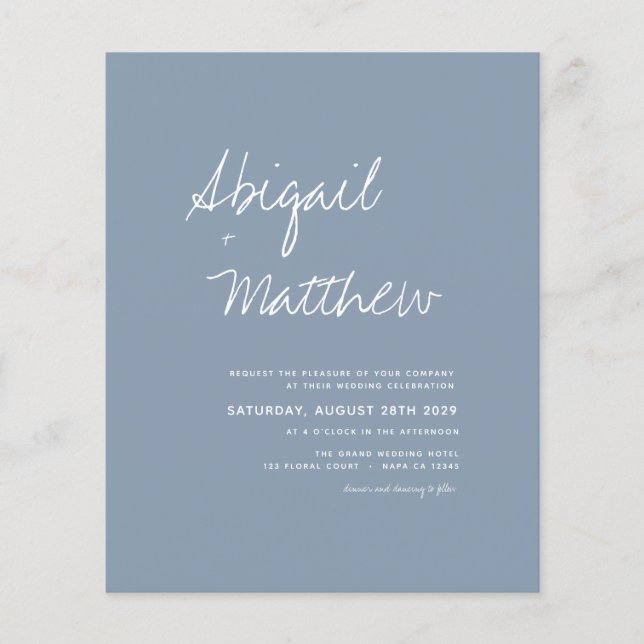 Flyer Convite Simples De Casamento De Fotos Azul Dusty (Frente)