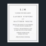 Flyer Convite Simples de Casamento de Orçamento Preto e<br><div class="desc">Simples folheto de convite para casamento com um design moderno, mas elegante, com suas duas letras de monograma no topo e seus detalhes cercados por uma fina fronteira. Todo o texto está preto sobre um fundo branco. As fontes e as cores de fundo podem ser alteradas para qualquer cor desejada...</div>