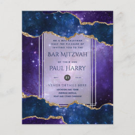 Flyer Convites de Bar Mitzvah Galaxy Starry Night Azul M