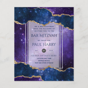 Flyer Convites de Bar Mitzvah Galaxy Starry Night Azul M