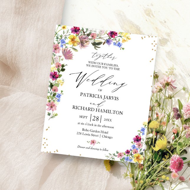 Flyer Convites de Casamento Boho com Flores Silvestres E (Criador carregado)