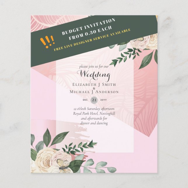 Flyer Convites de Casamento com Rosas Brancas de ORÇAMEN (Frente)