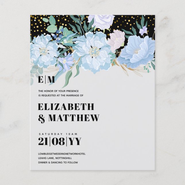 Flyer Convites de Casamento de Orçamento Baixo Flores Az (Frente)