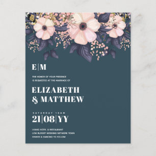 Flyer Convites de Casamento de Orçamento Baixo Flores Ro