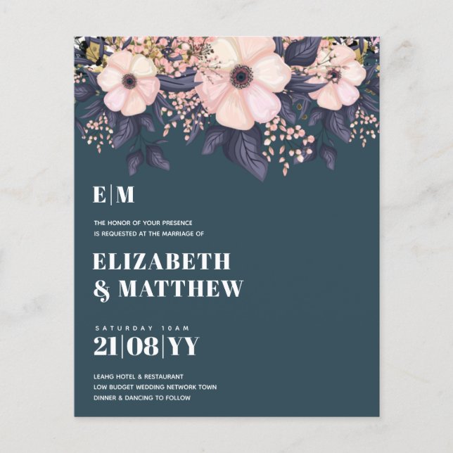 Flyer Convites de Casamento de Orçamento Baixo Flores Ro (Frente)