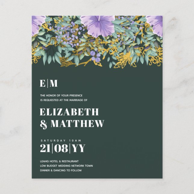 Flyer Convites de Casamento de Orçamento Baixo Flores Ro (Frente)