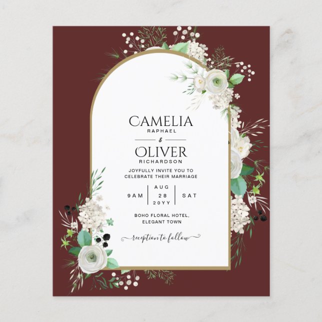 Flyer Convites de casamento de Rosas Brancas de Menos OR (Frente)