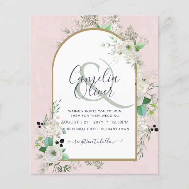 Flyer Convites de casamento de Rosas Brancas de Menos OR (Frente)
