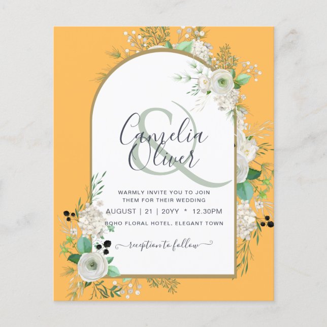 Flyer Convites de Casamento de Rosas Brancas de ORÇAMENT (Frente)