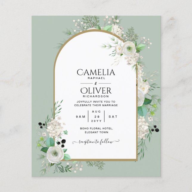 Flyer Convites de Casamento de Rosas Brancas de ORÇAMENT (Frente)