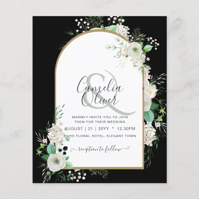 Flyer Convites de Casamento de Rosas Brancas de ORÇAMENT (Frente)