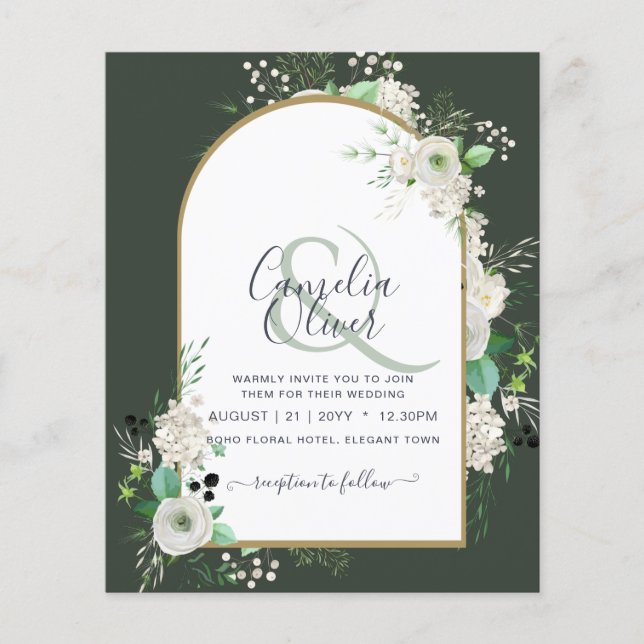 Flyer Convites de Casamento de Rosas Brancas de ORÇAMENT (Frente)