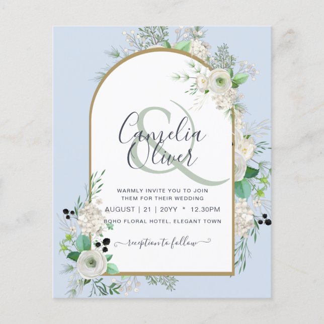 Flyer Convites de Casamento de Rosas Brancas de ORÇAMENT (Frente)