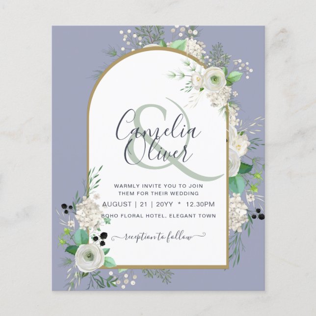 Flyer Convites de Casamento de Rosas Brancas de ORÇAMENT (Frente)