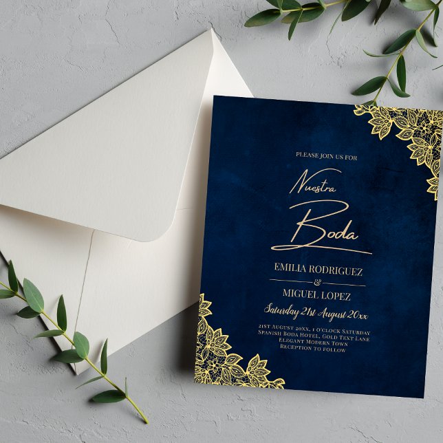 Flyer Convites de casamento Dourados de Marinho de renda (Criador carregado)