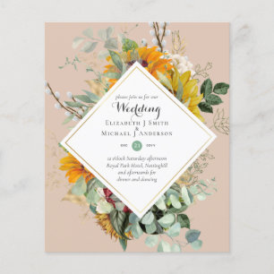 Flyer Convites de Casamento Florais Burgundy Navy ECONÔM