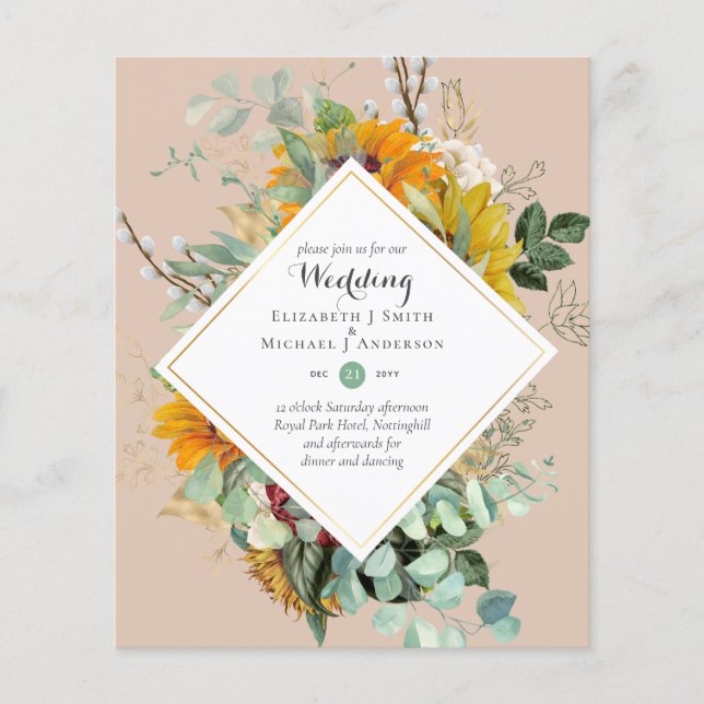 Flyer Convites de Casamento Florais Burgundy Navy ECONÔM (Frente)