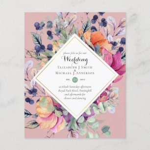 Flyer Convites de Casamento Florais Laranja Roxo BUDGET