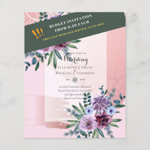 Flyer Convites de Casamento Floral Ameixa COM O MENOR OR