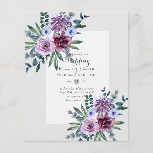 Flyer Convites de Casamento Floral Ameixa COM ORÇAMENTO  (Frente)