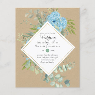 Flyer Convites de Casamento Floral Azul BUDGET Eucalipto