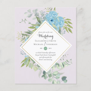 Flyer Convites de Casamento Floral Azul ORÇAMENTO Eucali