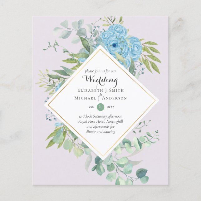 Flyer Convites de Casamento Floral Azul ORÇAMENTO Eucali (Frente)