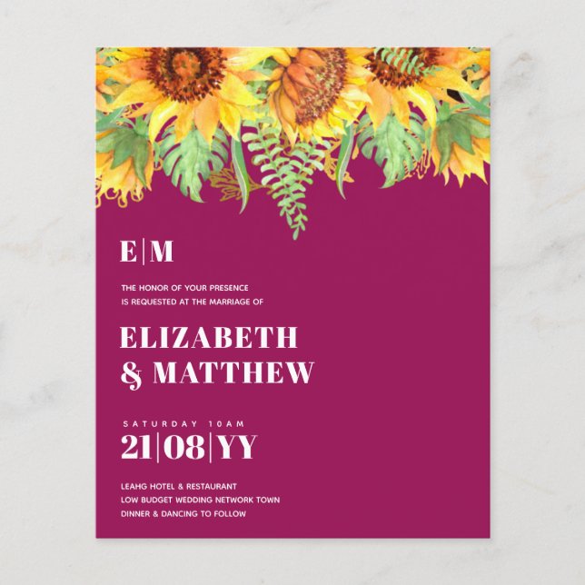 Flyer Convites de Casamento Magenta de Orçamento Baixo V (Frente)