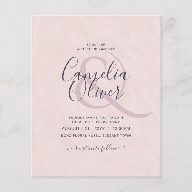 Flyer Convites de Casamento Rosa Empoeirado Moderno Econ (Frente)