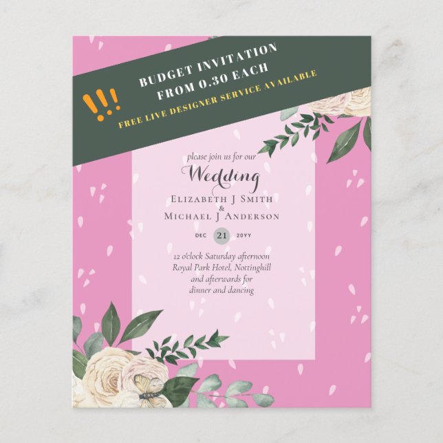 Flyer Convites de Casamento Rosas Brancas com o MENOR OR (Frente)
