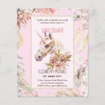 Convites de Chá de Bebê BOHO UNICORN Aquarela