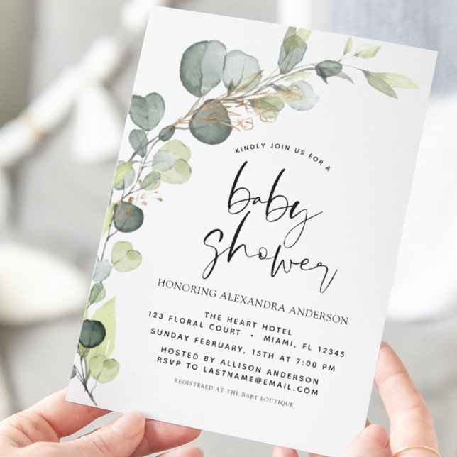 Flyer Convites de Chá de Bebê com Verde para Bebê com Or (Criador carregado)