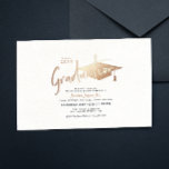 Flyer Convites de Festa de formatura Mínima Simples de O<br><div class="desc">Moderno no Orçamento Simples Convites de Festa de formatura Minimalistas com Boné de Formando e roteiro de caligrafia na moda em folha metálica dourada. Barato,  mas na moda e chic,  fundo branco limpo,  personalizável em qualquer cor.</div>