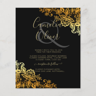 Flyer Convites para Casamento Dourado de Locais Pretos
