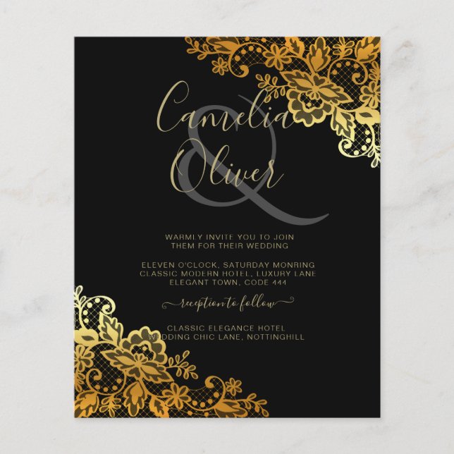 Flyer Convites para Casamento Dourado de Locais Pretos (Frente)
