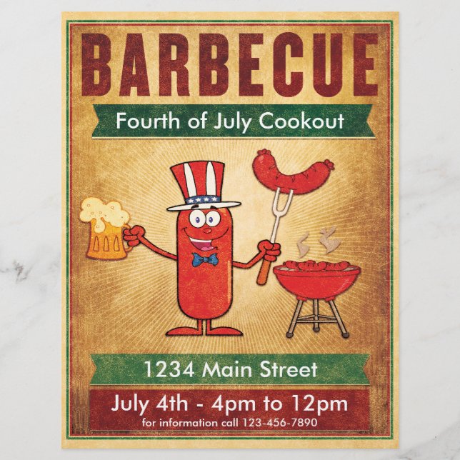 Flyer Cookout do Barbecue em 4 de julho (Frente)