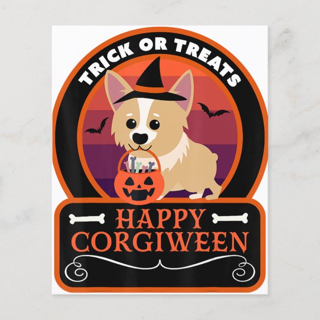 Flyer Corgi Dog Happy Corgibetween Trick ou Treates Funn (Frente)