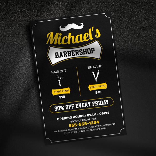 Flyer Corte de Cabelo Clássico na Barbearia (Criador carregado)