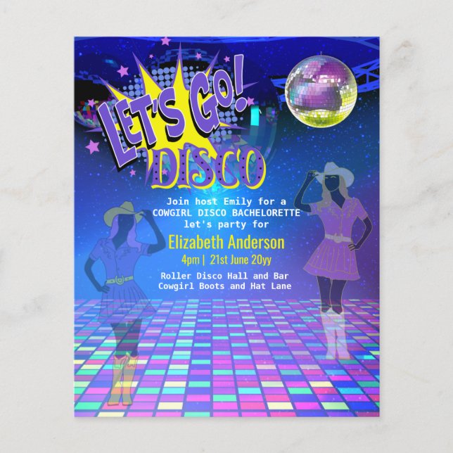 Flyer Cowgirl Disco Bachelorette deixa a última rodeia (Frente)