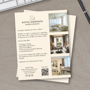 Flyer Creme QR Foto Monograma Profissional Empresarial